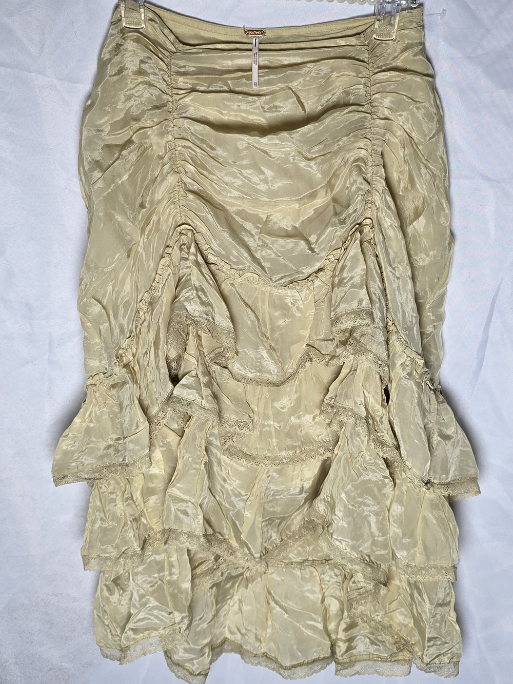 Free People Cream Tiered Ruffle High Low Skirt Victorian Ren Faire Costume, XS